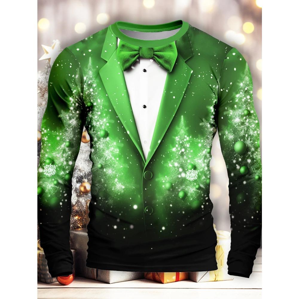 Weihnachts-T-Shirt Herren Bedruckt Bequem Langärmlig Bequem Vielseitig T-Shirts Modisch