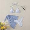 3-tlg./Set Damen Blumenmuster Bikini-Set Neckholder Gepolstert Ohne Bügel BH Schnelltrocknend Badehose Unifarben Überwurf Rock Set Sommer Strandmode