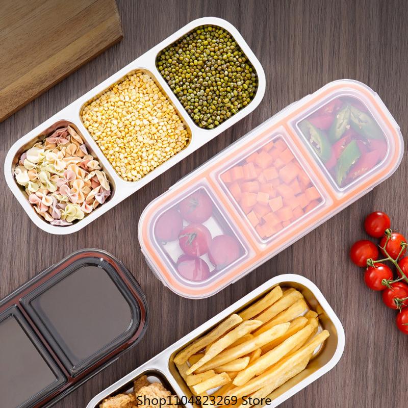 Wiederverwendbare Gewürzbox mit Deckel, Edelstahl-Snackbehälter, 3-fach unterteilte Saucenbecher, unterteilter Lebensmittelaufbewahrungsbehälter