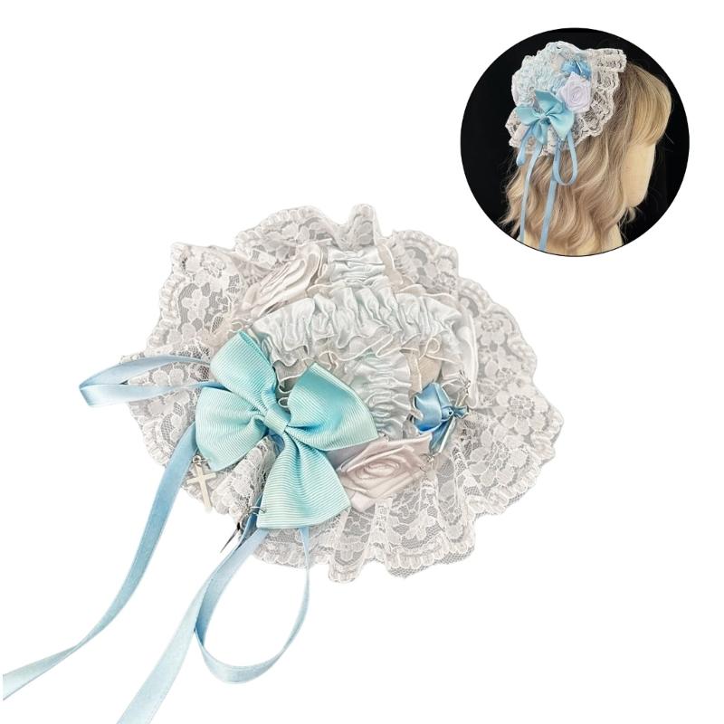 Small Hat Ribbon Lace Barrettes for Women Flapper Fascinator Accessories for Cosplay Elegant Crosses Rose Cosplay