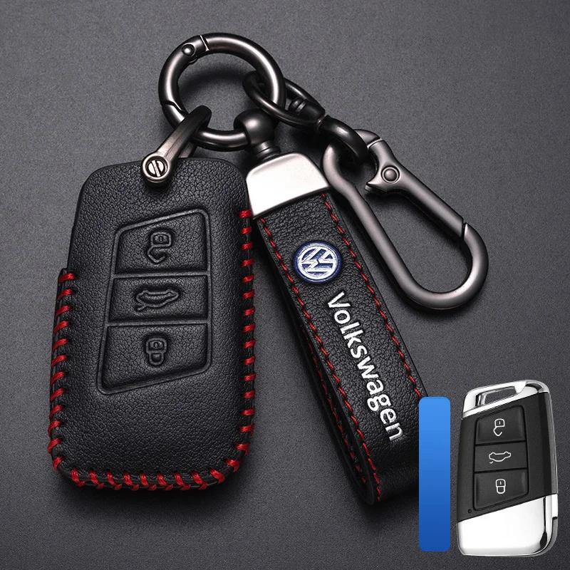 Valve Stems Caps For VOLKSWAGEN VW Leather Car Remote Key Case Cover Protection Holder Shell Fob For VW Volkswagen Golf 7 MK7 Ti RC6