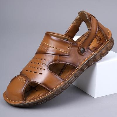Fashion Summer Fashion Men Sandals Oxford Breathable Men Shoes Leather Outdoor Men Sandals Antiskid Beach Sandals Hollow Shoes Footwear