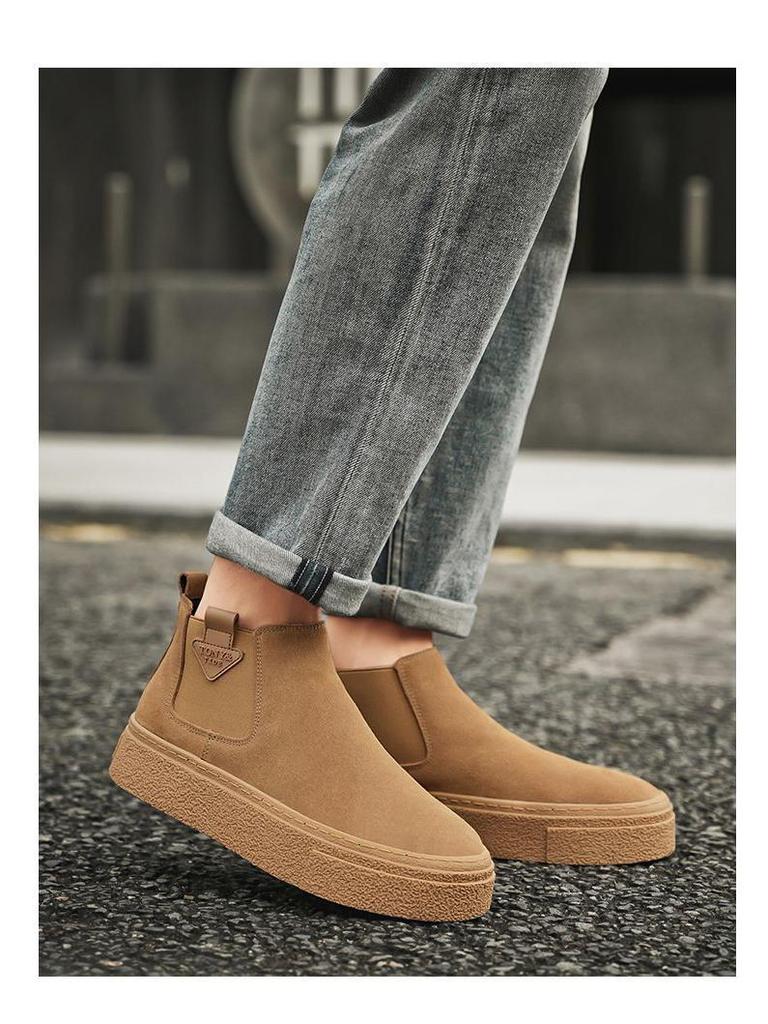 Chelsea Men's Retro Leather Martin High-Top Ankle Boots, One-Step, Thick-Soled, Versatile for Autumn/Winter.