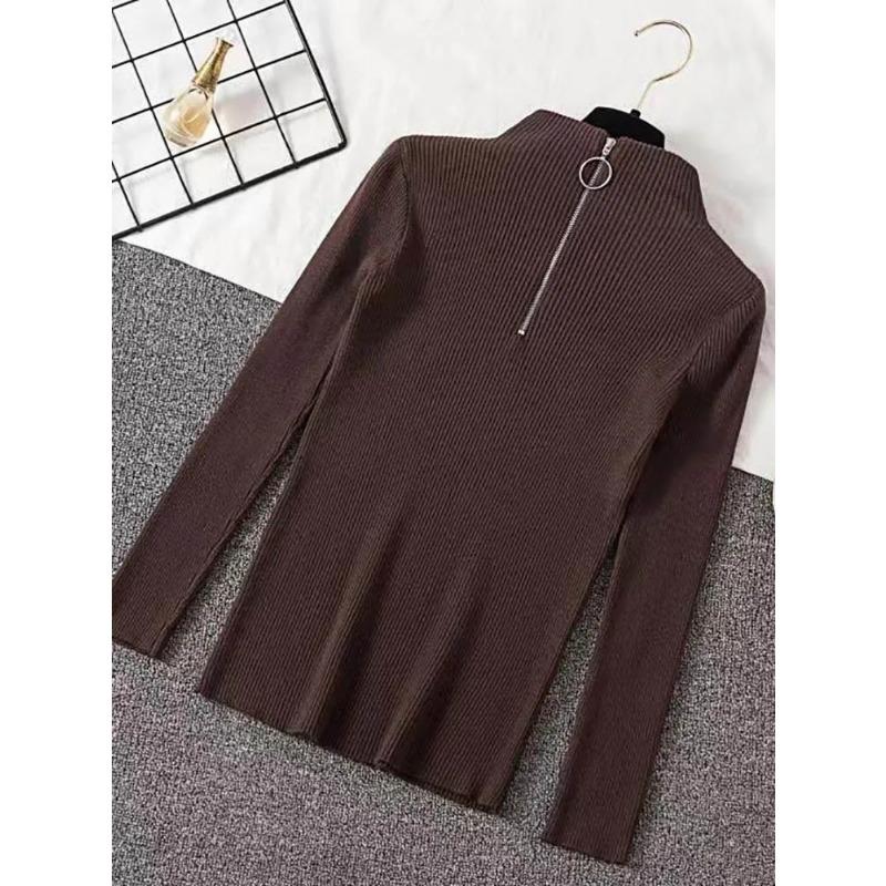 

Женская мода однотонные вязаные свитера винтажные с длинным рукавом на молнии базовый свитер с полуводолазкой женские пуловеры шикарные повседневные топы S