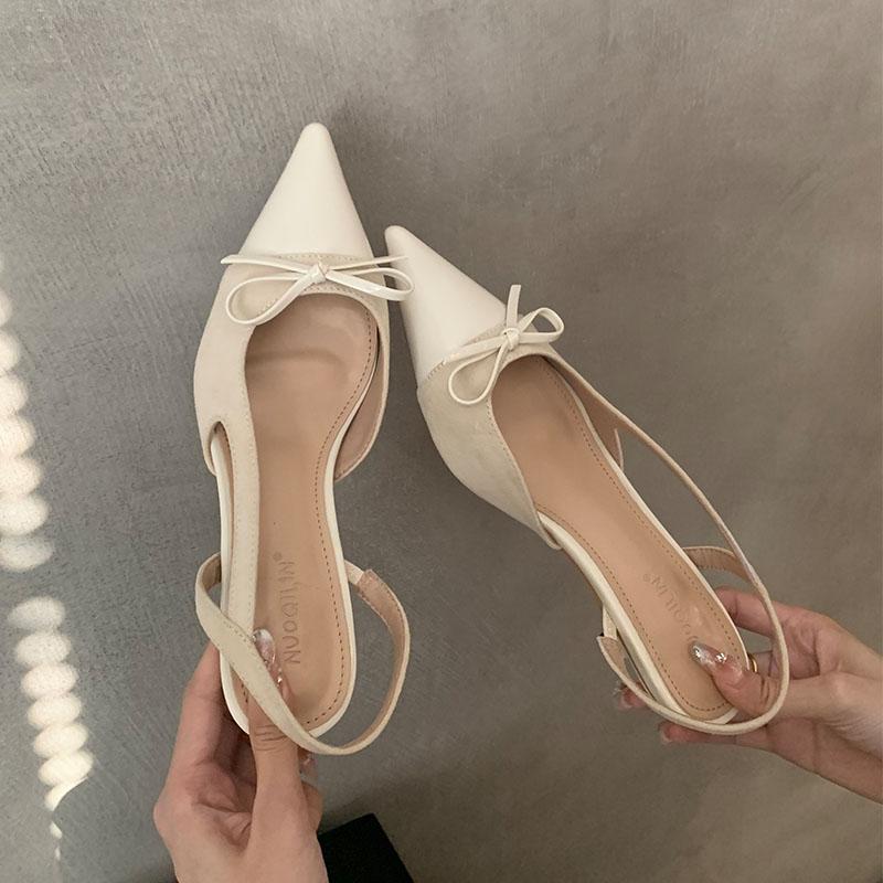 Fashion Fashion Butterfly-Knot Footwear Female Low Heel Sandals Shoes For Women 2025 New Pointed Toe Ladies Heeled Sandals Slides Shoes