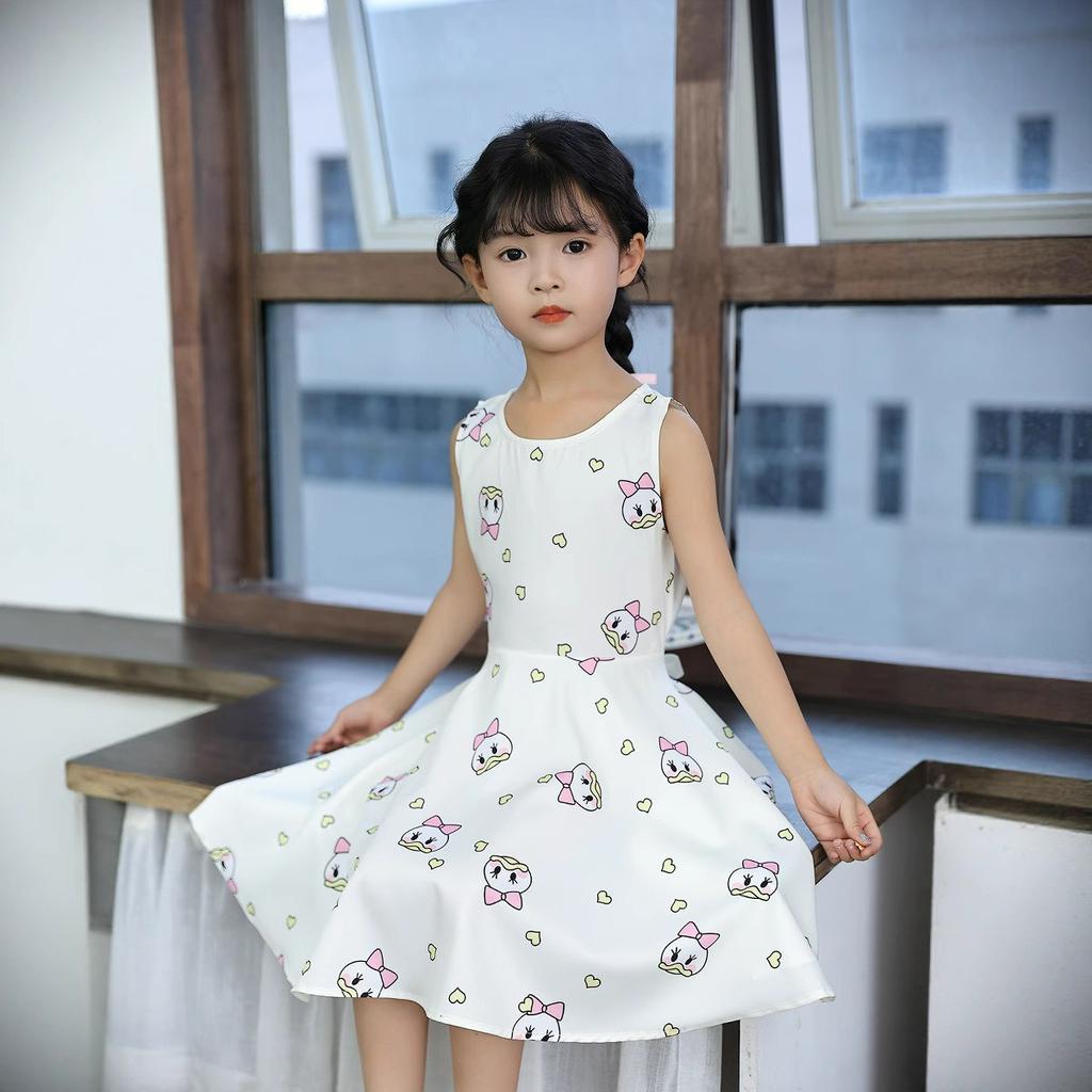 Girls Sleeveless Dress Baby Summer Cool Breathable Vest Children's Princess Dress Solid Color Elastic Skirt