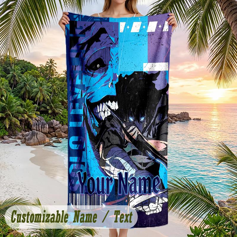 Solo Leveling Strandtuch, Personalisierter Benutzerdefinierter Name Text, Schnelltrocknendes Großes Saugfähiges Handtuch Für Strand Pool