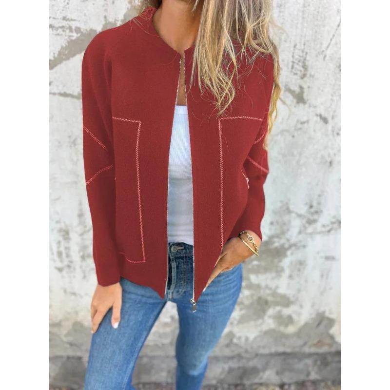 Autumn and Winter Women's Casual Zip Solid Colour Jacket Casual Fashion Solid Color Pocket Cardigan Jacket Women's
