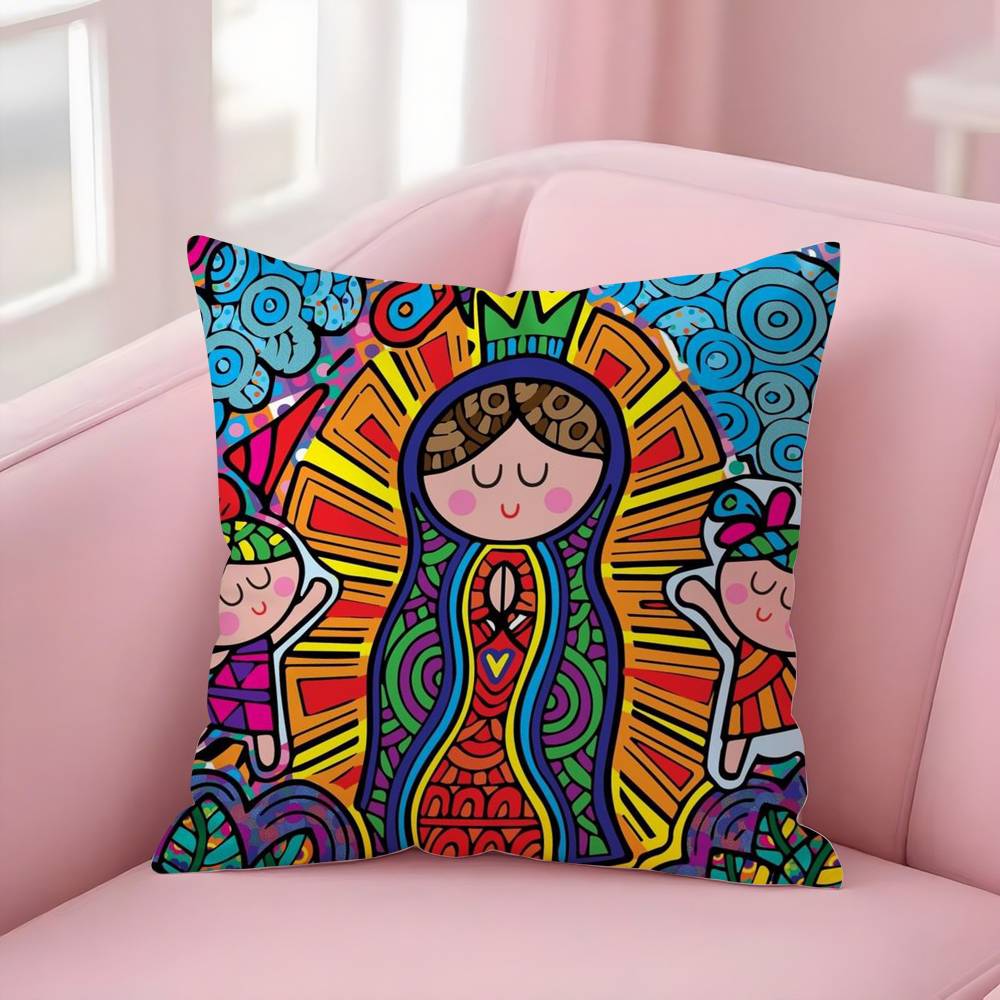 Cartoon Virgin Mary Art Pillow Case Sofa Short Plush Double-sided HD Printing Room Home Office Gift Cushion Cover