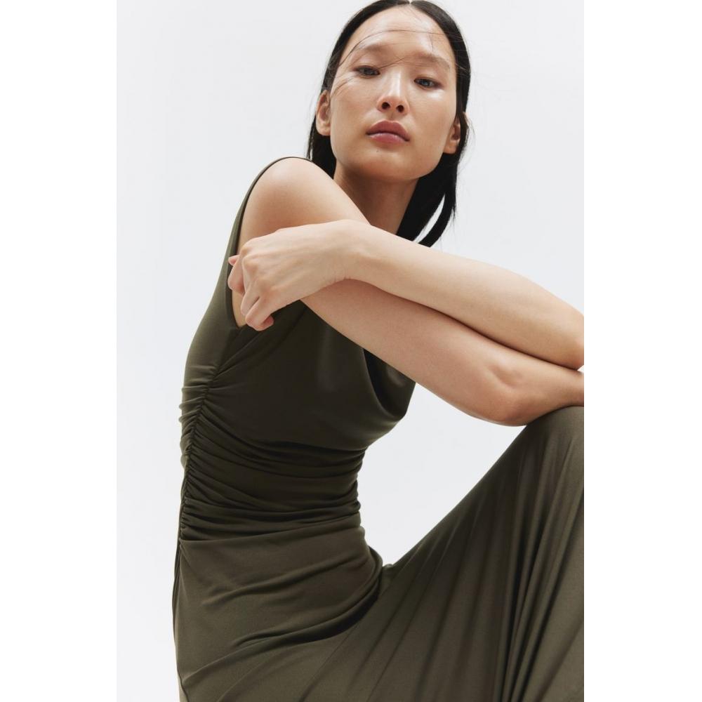 

H M cap sleeve dress dark khaki green