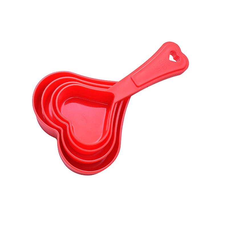 4pcs Set Measuring Cups And Spoon Set Small Heart-Shaped Baking Kitchen Tool Baking Spoon Measuring Cup Tool