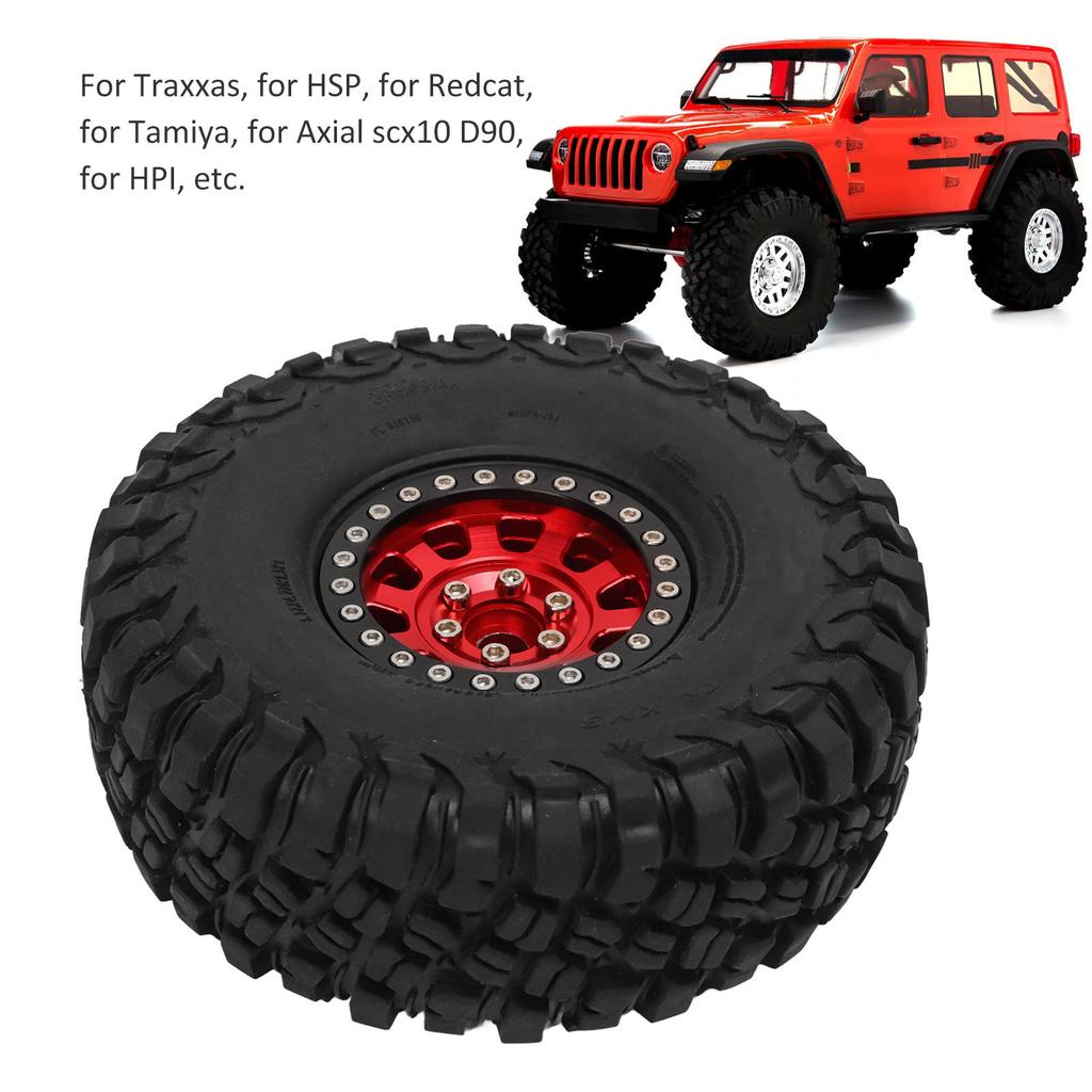 4 Pcs 1.9 Inch RC Rubber Tire with Red Aluminum Alloy Wheel Hub for RC Car Spare Part Repair Accessories