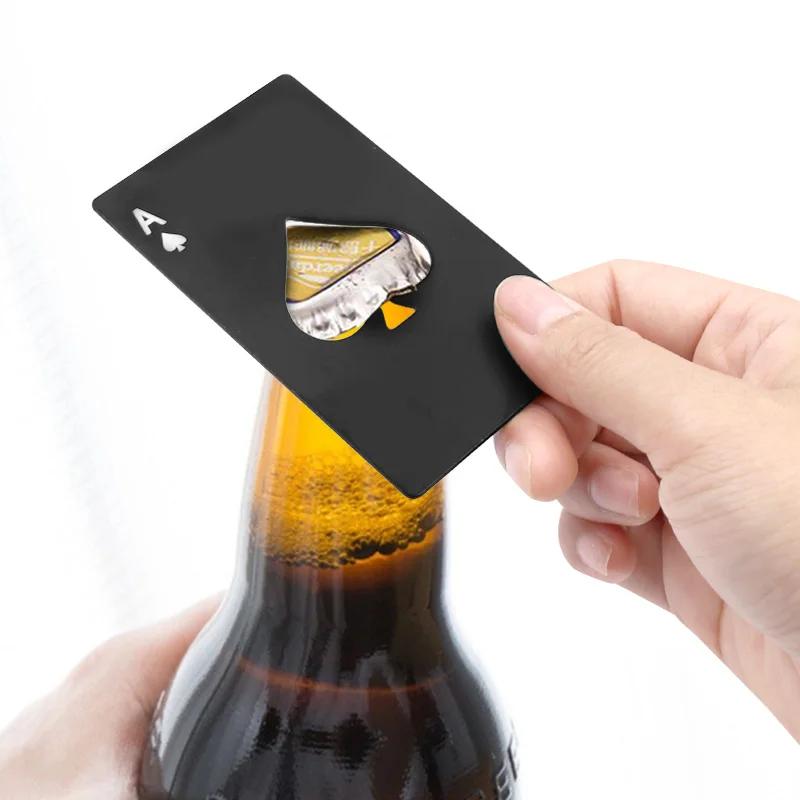 1Pcs Beer Bottle Picker Opener Poker Creative Pocket Metal Multifunction Credit Card Bottle Opener Black Peach A Stainless Steel