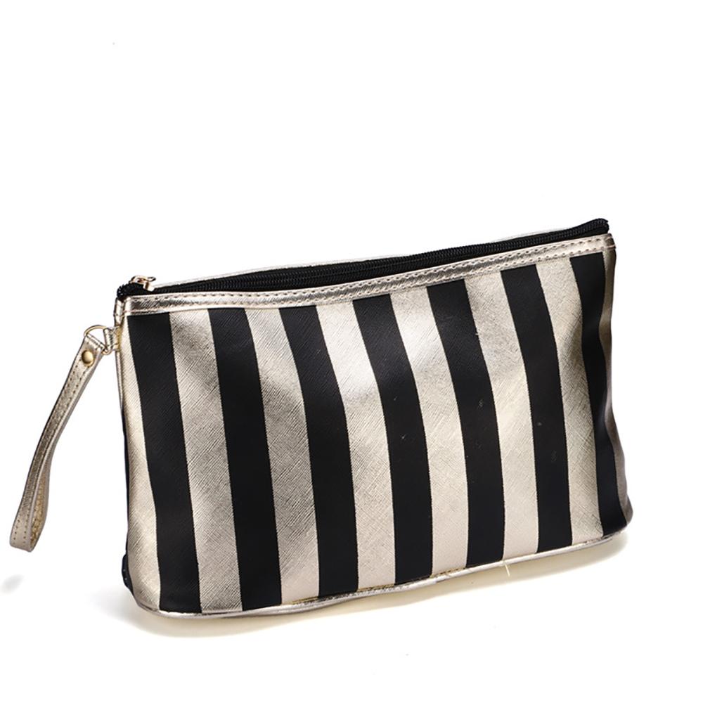 Portable Striped Makeup Bag Small Size Gold Edge Handbag Mini Soft Travel Outdoor Cosmetic Storage Bags Women's Bag