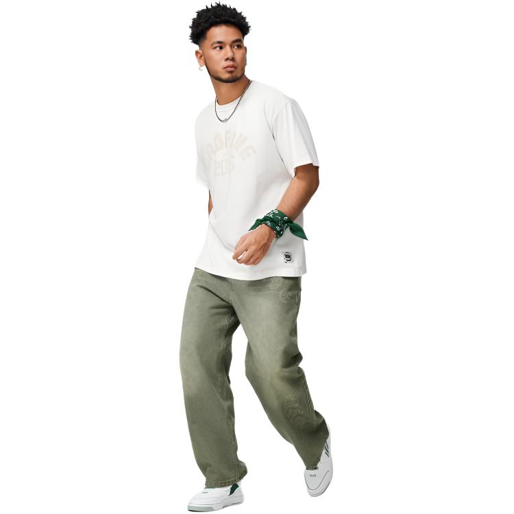 Li Ning Badfive Basketball Series Letter Number Crew Neck Comfortable Pullover Loose Short Sleeve T-Shirt Men Tops Off-White AHSU147-1