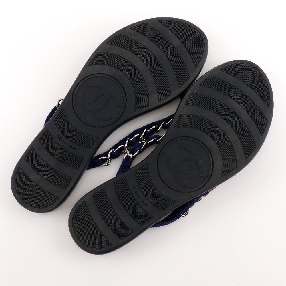Chanel COCO Mark Strandsandale G30880 Kette Schwarz / marineblau Gummi/Leder Damen Gebraucht