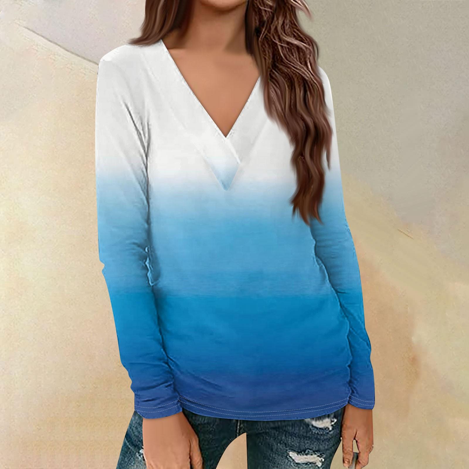 

Женский повседневный принтованный длинный рукав свободный пуловер с V-образным вырезом XL небесно-голубой