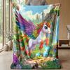 Rainbow Unicorn Fantasy Theme Blanket Lightweight Warm Flannel Blanket Decorative Throw Blanket for Home Decoration