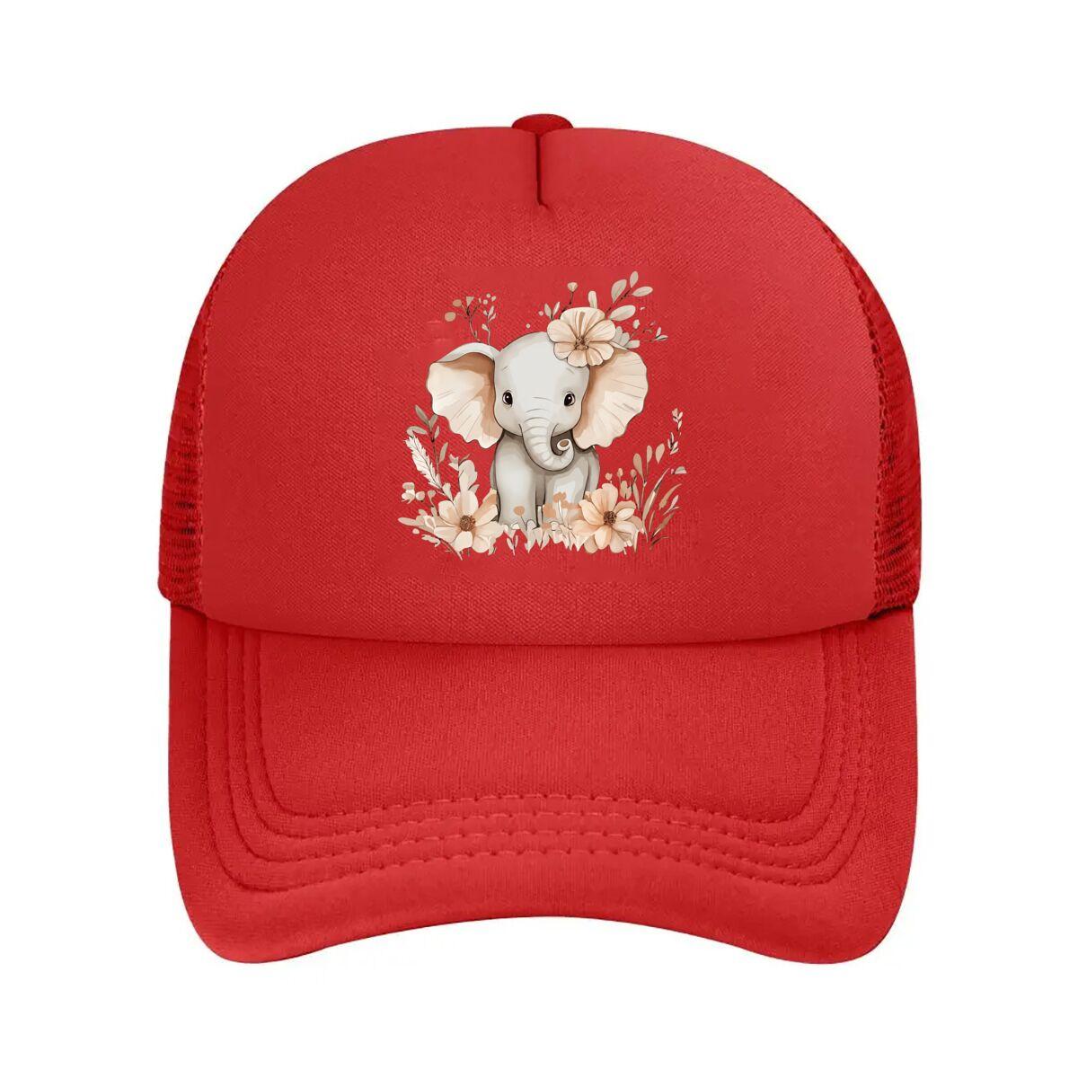 Cute Elephant Floral Mesh Baseball Cap Hip Hop Adjustable