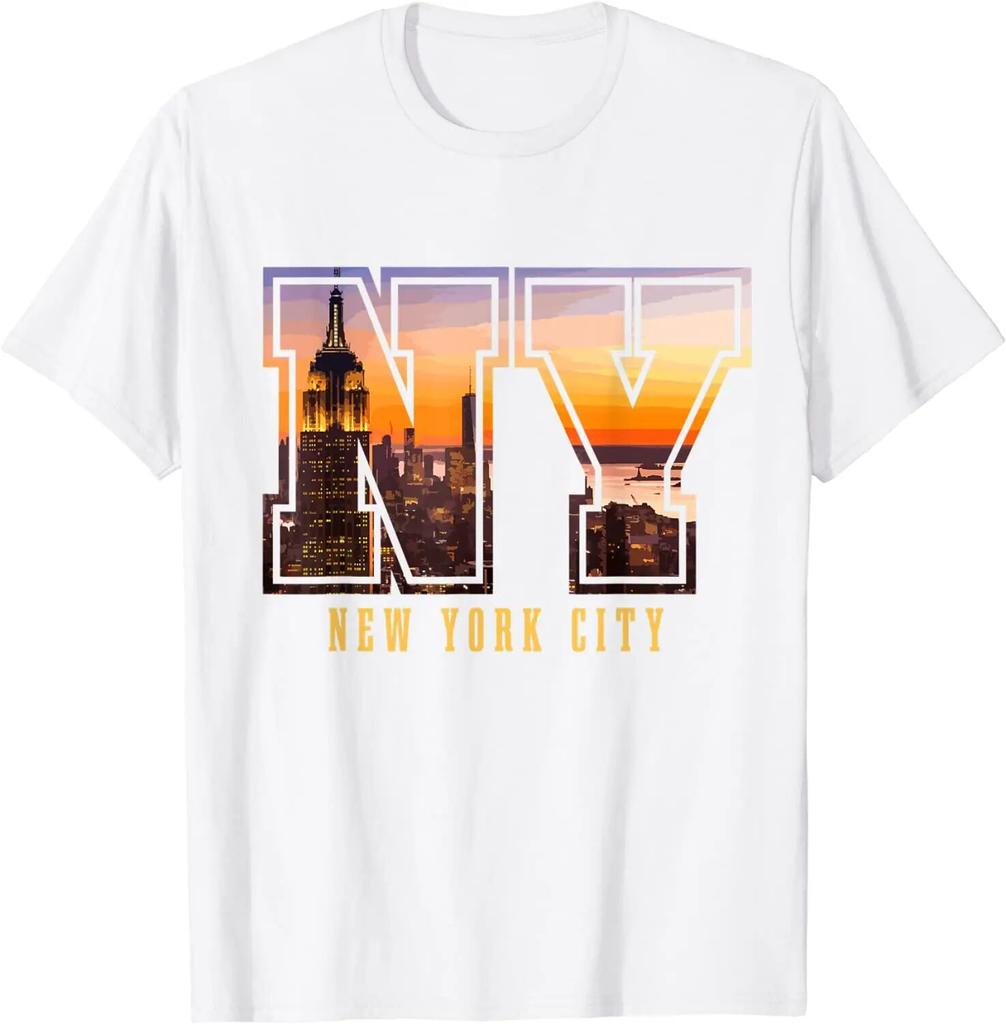 New York City NYC NY Skyline Sunset Gift T-Shirt for Unisex Women Casual Daily Four Seasons Tees Shirts Cotton Unisexs T Shirts