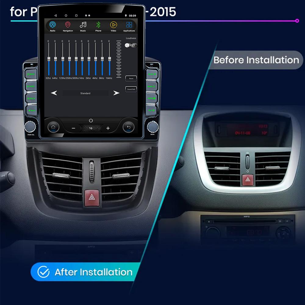 9.7" Vertical Style Tesla Screen Android Car Radio For Peugeot 207 2006 - 2015 GPS Navigation Multimedia Player Carplay 2din