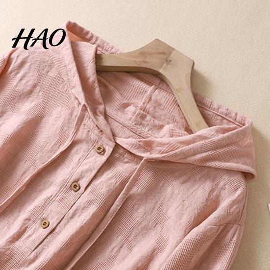 Women T-shirt Solid Color Hooded Buttons Half Placket Short Sleeve Short-sleeve Blouse Pullover Tops Drawstring Thin Loose Fit Regular