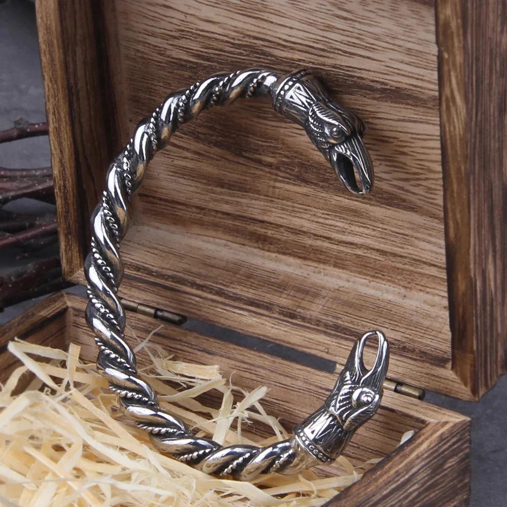 Edelstahl Wikinger Rabe Armband für Männer Nordisches Armband mit Holzbox Nordischer Stil Geschenk