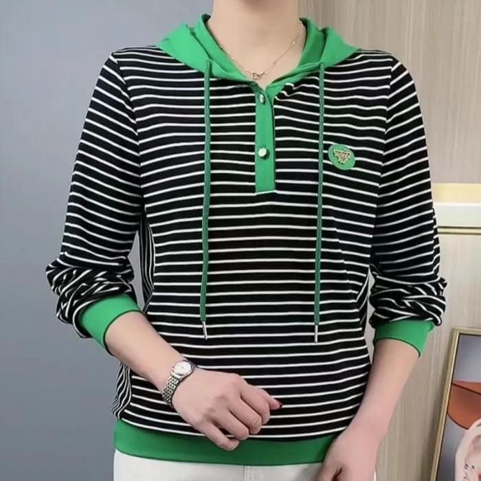 YYFS Women's Fashion Casual Spring Autumn Stripe Print Long Sleeve Hooded Blouses & Shirts