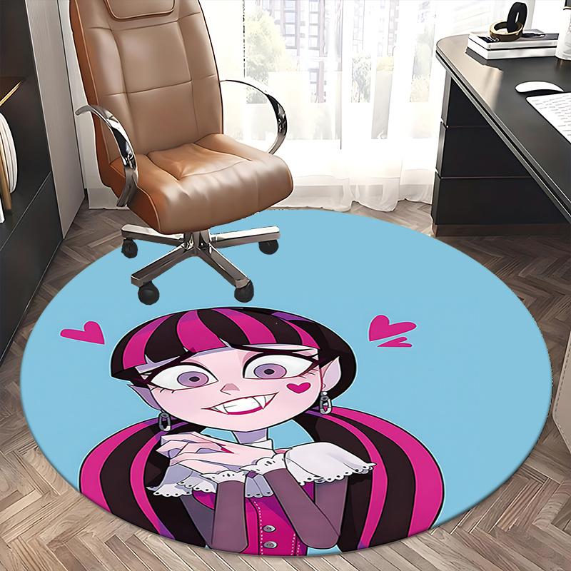 Monster High School Thema Charmante Gothic Mädchen Stuhlmatte - Runder Teppich für Heimdekoration, Bürogebrauch, Geschenkidee 0467b