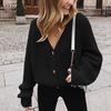 Women V Neck Button Down Long Sleeve Cable Knit Cardigan Sweaters Outerwear Tops