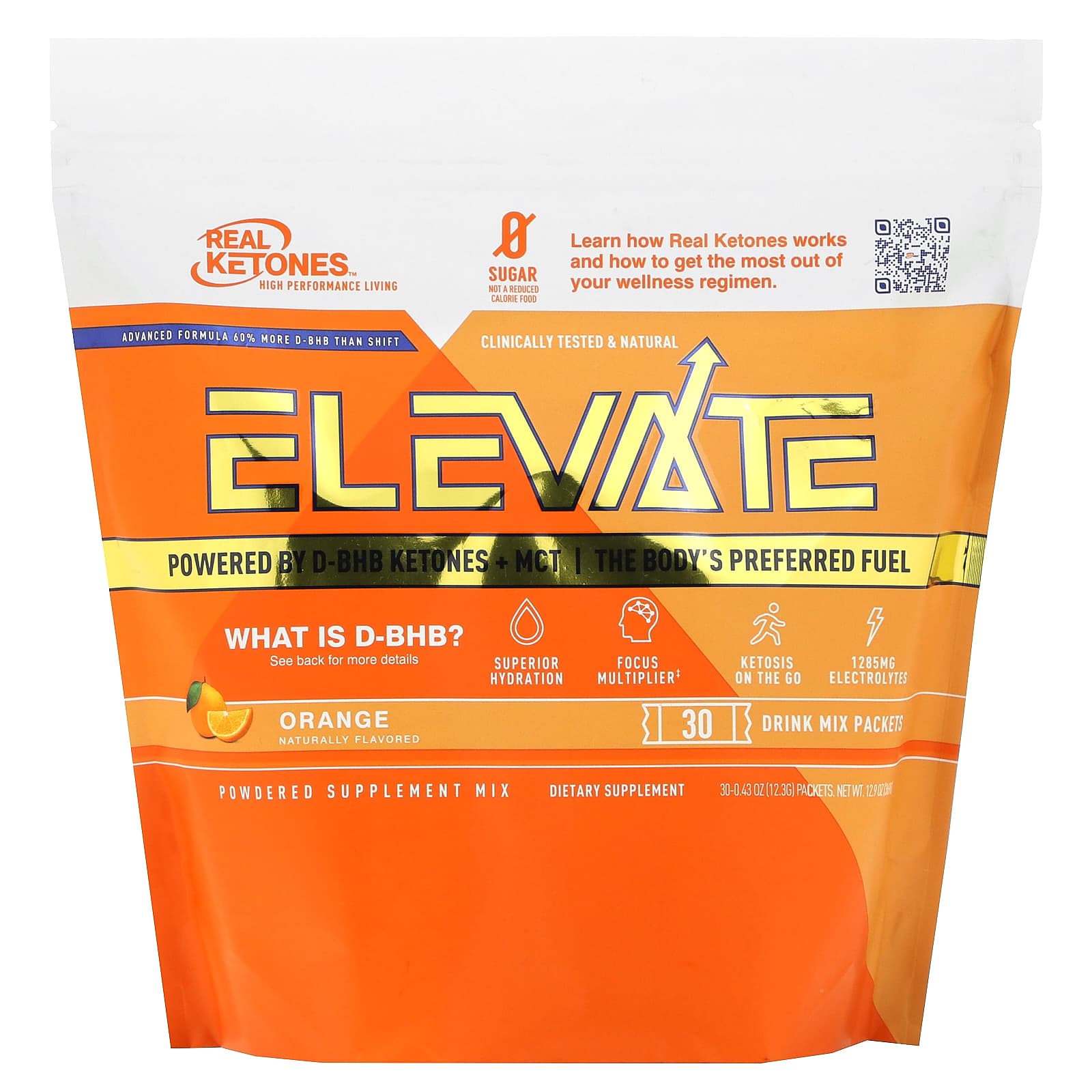 

Real Ketones, Elevate, Orange, Drink Mix 30 packs, 0.43 oz (12.3 g) each