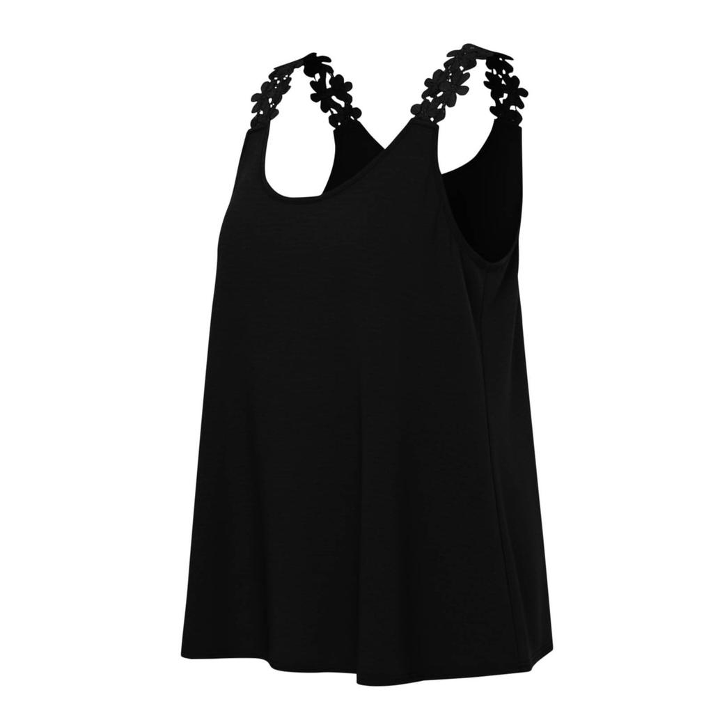Canotta da donna senza maniche con scollo rotondo e bordo smerlato, casual, vestibilità larga, camicia leggera