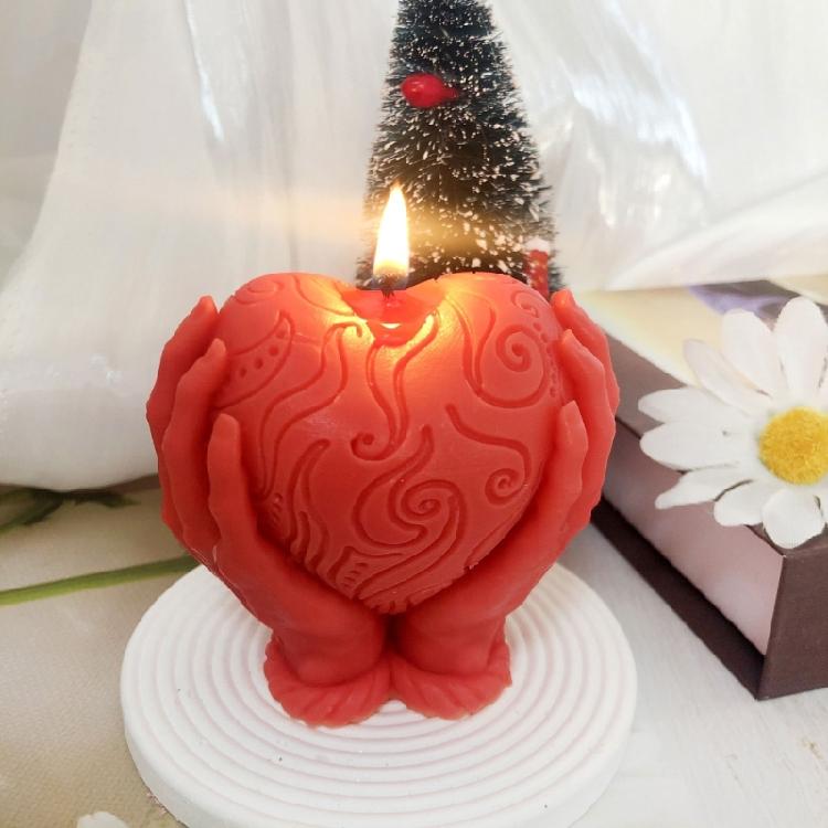 Hand Holding Heart Candle Mold 3D Heart Shape Candle Silicone Mold DIY Soap Mold