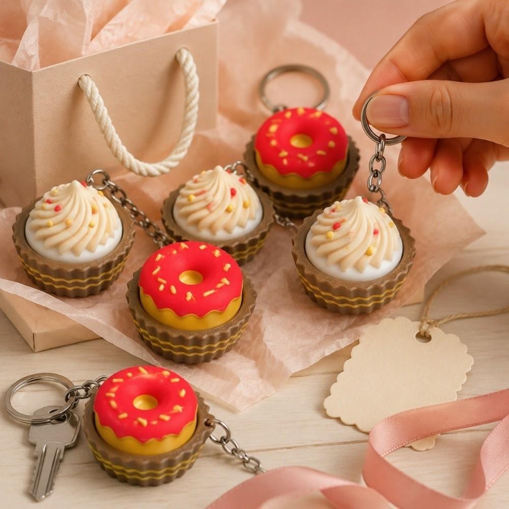 Simulated Dessert Clicker Keychain 3D Printed Cupcake Donut Key Chain  Backpack Decor
