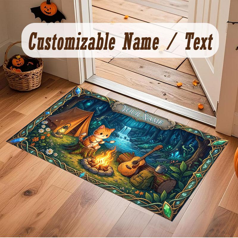 Nature Library Travel Theme Crystal Velvet Floor Rug Personalized Custom Name Text Warm Carpet Home Decoration