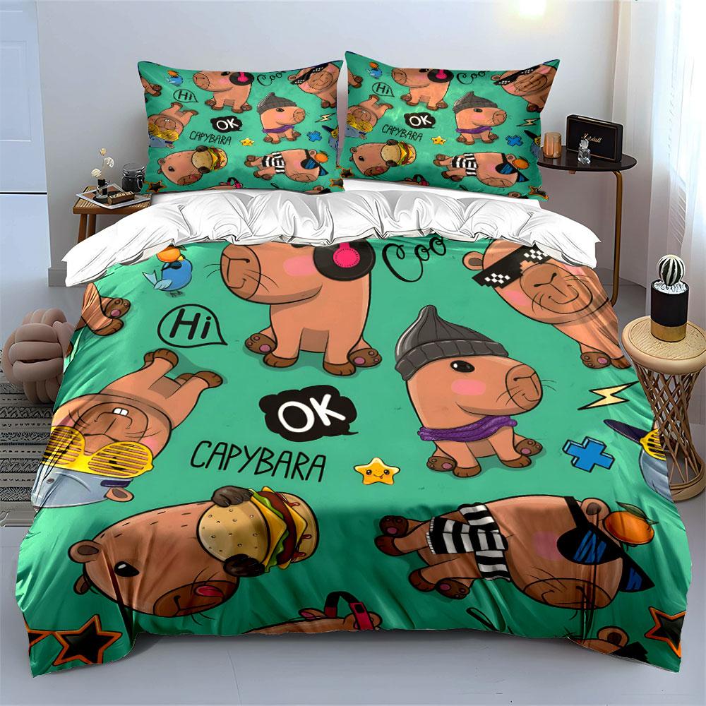 Cute Capybara Cartoon Pattern Bedding Duvet Cover Set (1*Duvet Cover 2*Pillowcases, Without Duvet Insert)