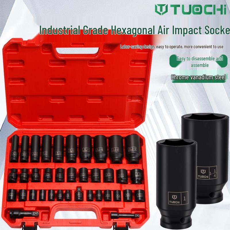 37-Piece Imperial & Metric Hex Socket Set for Air & Electric Wrenches