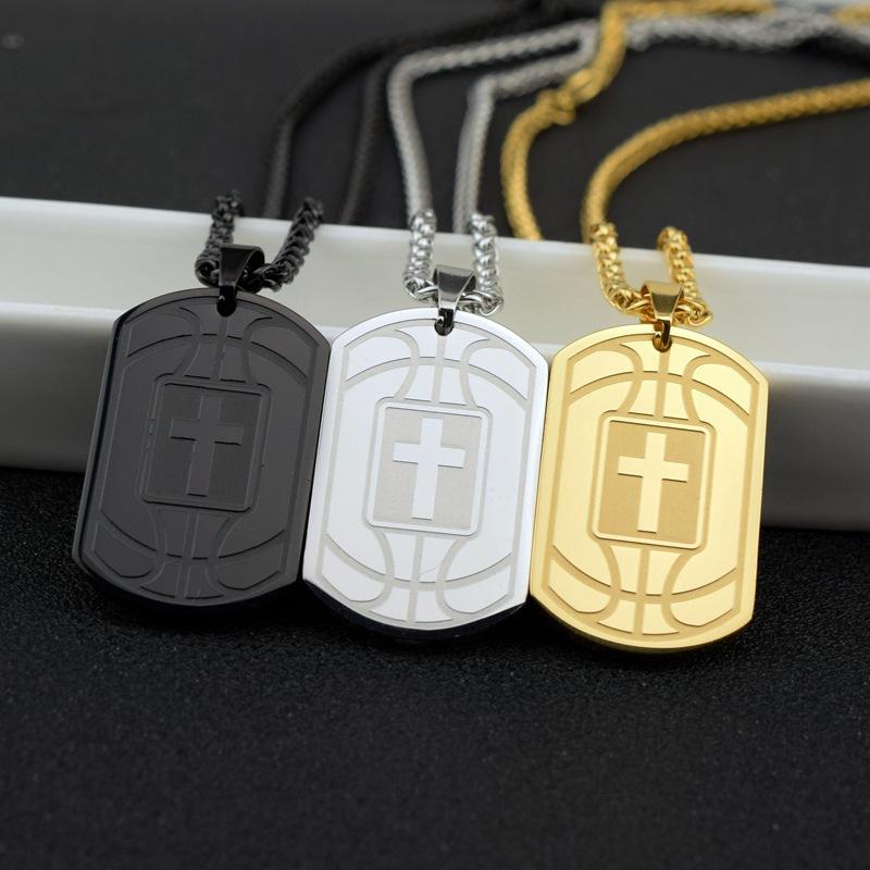 Titanium Steel Military Brand Necklace European and American Cross Basketball Scripture Sports Necklace