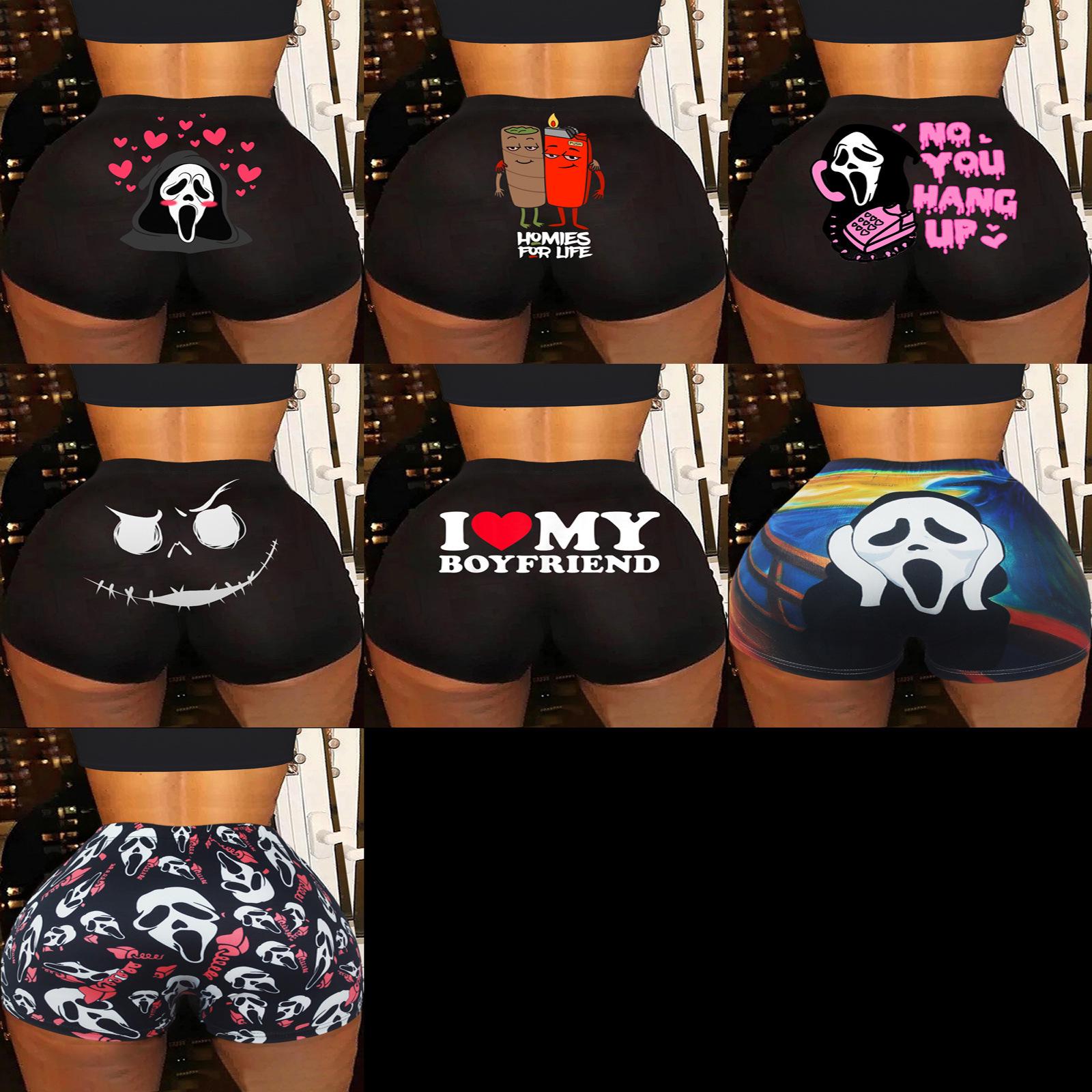 

D9863 European & American Women s Sexy Pattern Print Yoga Shorts XXL