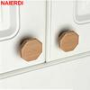 NAIERDI Solid Wood Cabinet Handles Modern Single Hole Wooden Pulls Octagon Round Knobs for Kitchen Cupboard Wardrobe Hardware