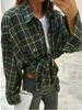 Retro Plaid Loose Lapel Long Sleeve Shirt for Women - Spring & Autumn