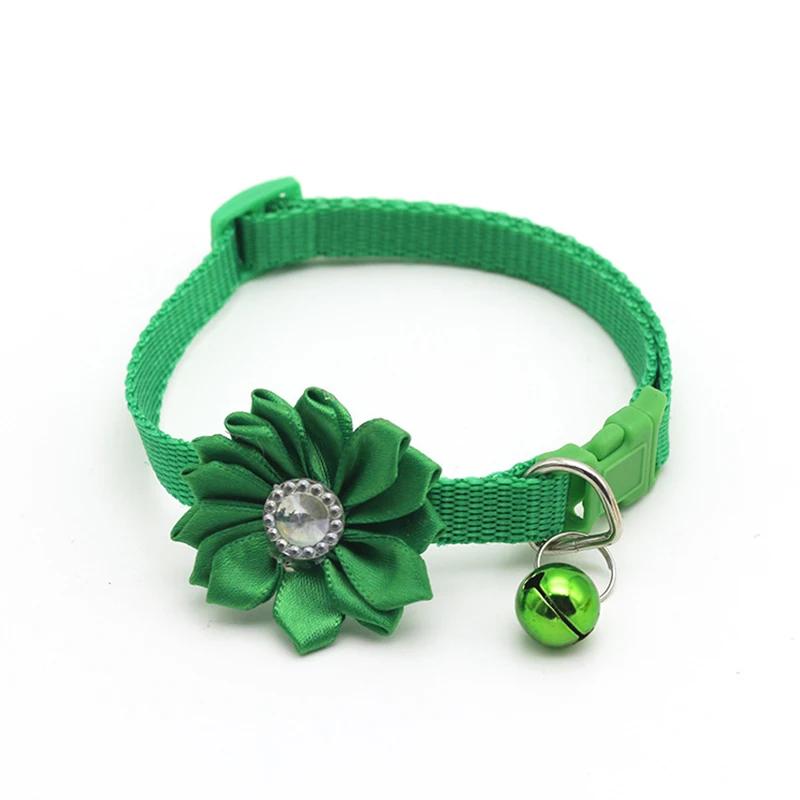 Pet Puppy Cat Collar Printed Flower Bell Crystal Dog Cat Collar Easy Wear Buckle Lovely Kitten Collar Dog Accessories