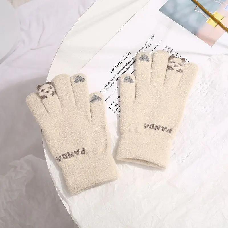 Winter Plush Gloves, Cycling Knitted Gloves, Autumn and Winter Cute Girls' Cold Resistant Gloves, Touch Screen Warm Gloves