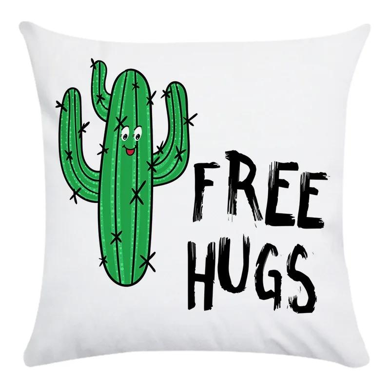 Fashion Home Decoration Hand Drawn Cartoon Cactus Print Super Soft Pillow Cover Office Seat Cushion Cover