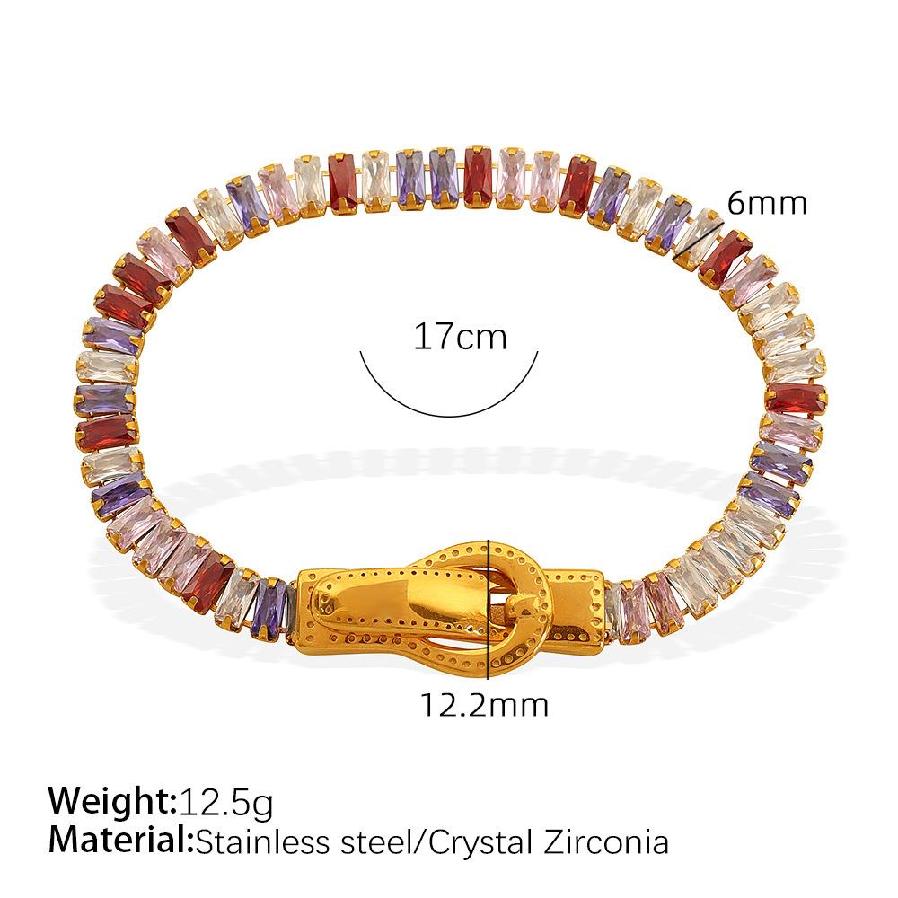 Waterproof Ins Light Luxury Buckle Colorful CZ Magnetic Clasp 18K Gold Plated Tennis Bracelets With EU Reach US CPSIA Standard
