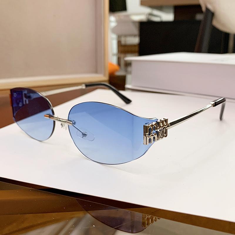 New Fashionable Sweet And Cool  Girl Metal Frameless Sunglasses Curved Small Frame Uv Edge Cutting Sunglasses