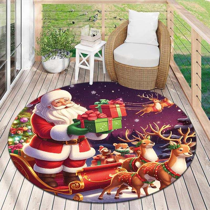 Cute Christmas Day Gift Bell Santa Claus Snowman Christmas Tree round rug Home Soft Decorative Anti slip Chair Mat Carpet Outdoor Floor Mat Carpet 95