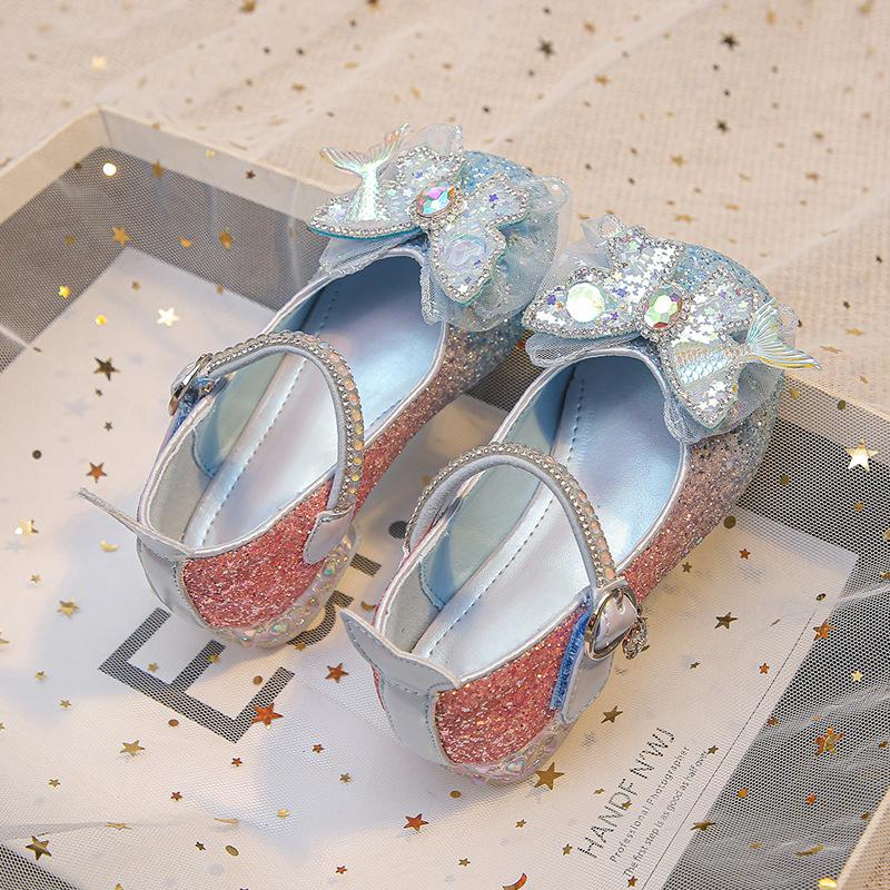 Girls Princess Shoes Little Girls Small High Heels Leather Shoes Bow Soft Bottom fashion Performance Shoes Spring and Autumn Crystal Shoes