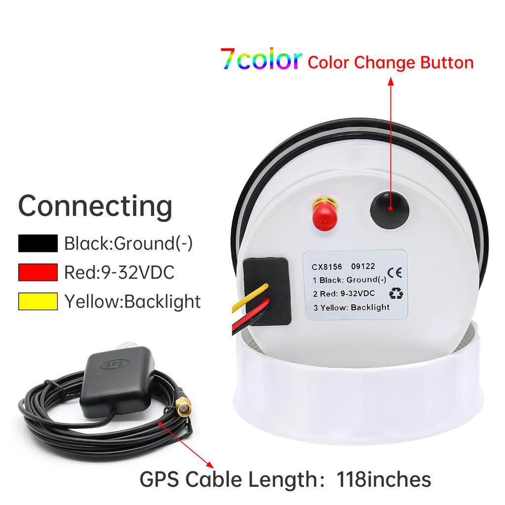 85MM GPS Speedometer Gauge 60/120/200KMH 7 Color Light with GPS Antenna Waterproof Motorcycle Boat Car Truck Speed Gauge Meter