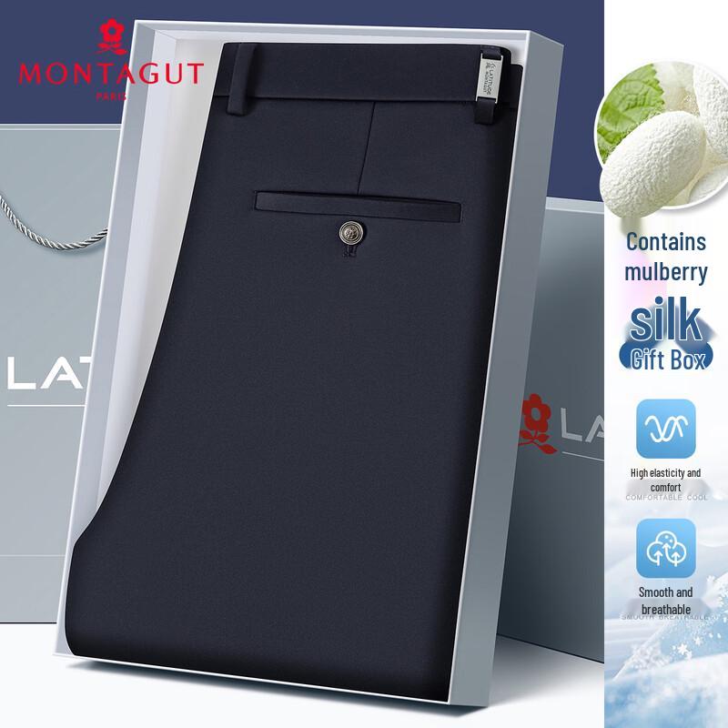 

MONTAGUT Men s Silk Blend Easy Care Casual Trousers 5XL